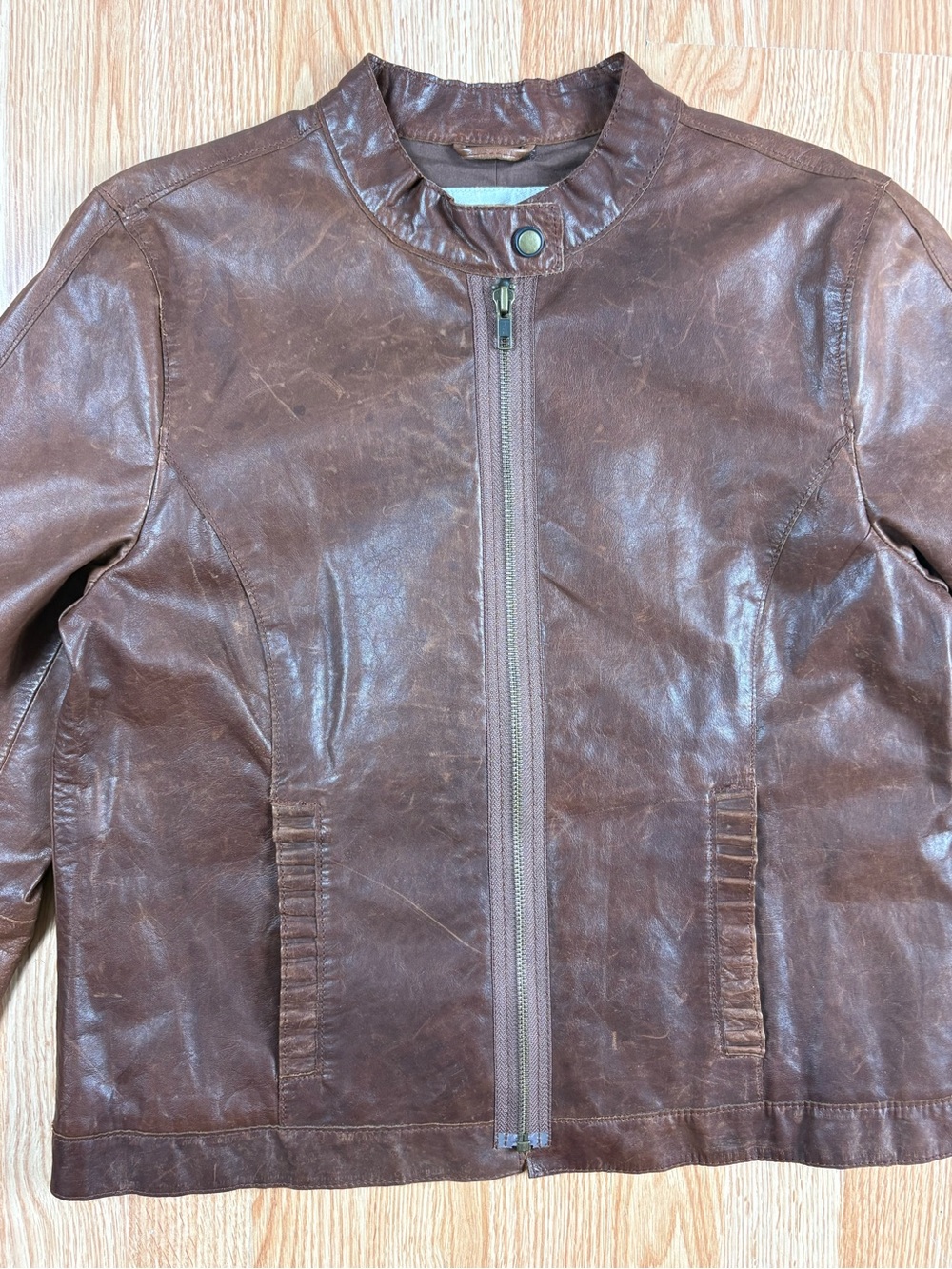 Vintage old navy Brown Leather Zip Front Jacket - Picture 3 of 8